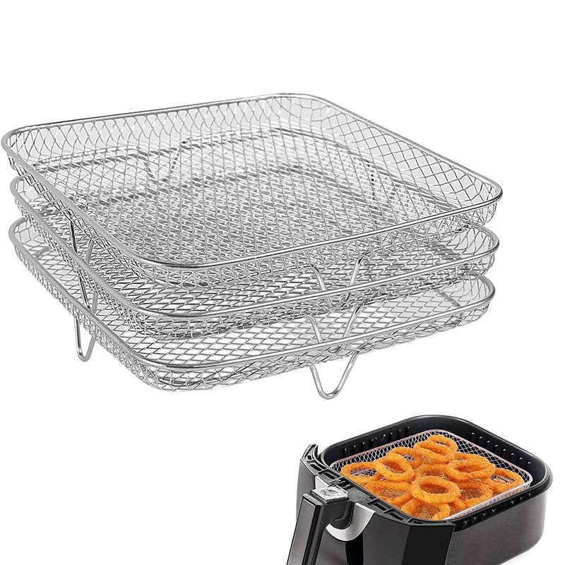 Air Fryer Accessories Three-Layer Steam Rack Stackable Dehydration Rack(Square)
