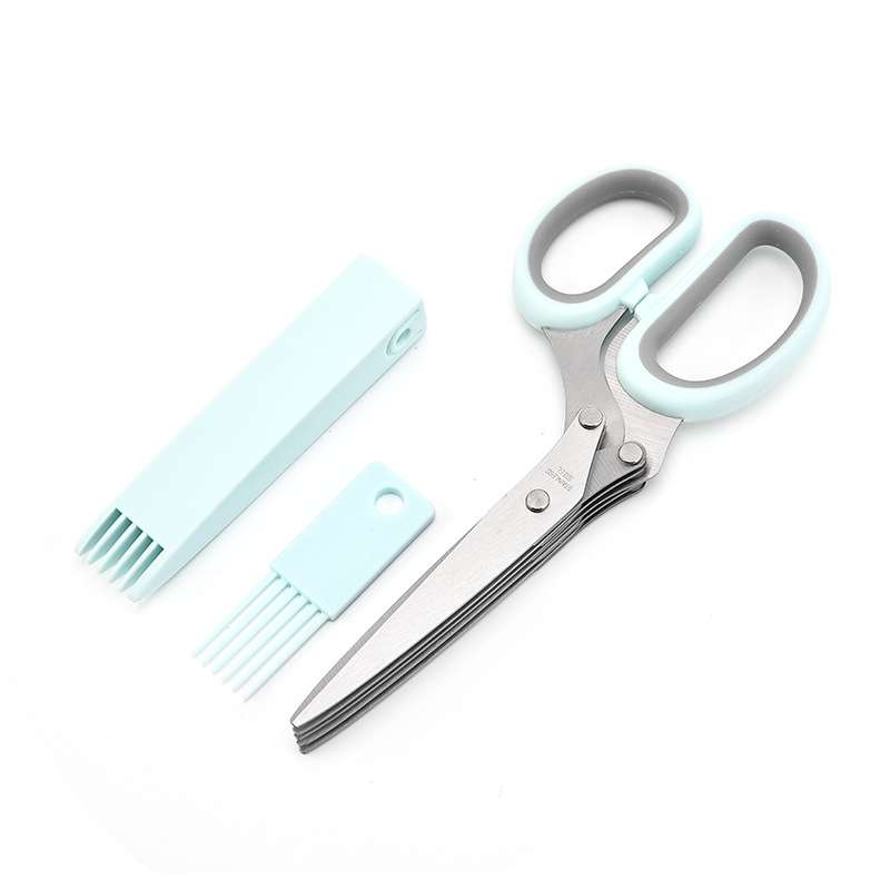 Five-Layer Vegetable Scissors Office Shredding Stainless Steel Scissors(Green White)