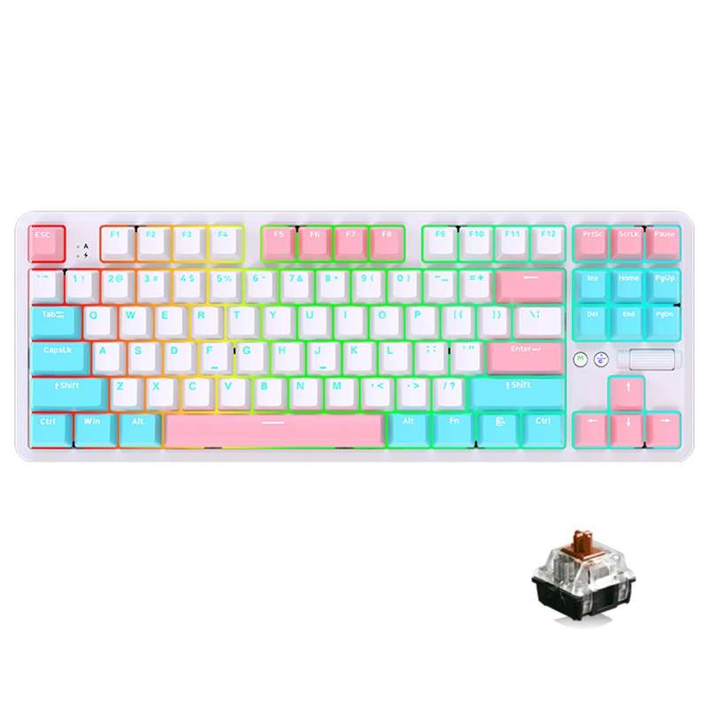 Ajazz K870T Pro 87 Keys Three Mode Wireless/Bluetooth/Wired Pluggable RGB Mechanical Keyboard Tea Sh