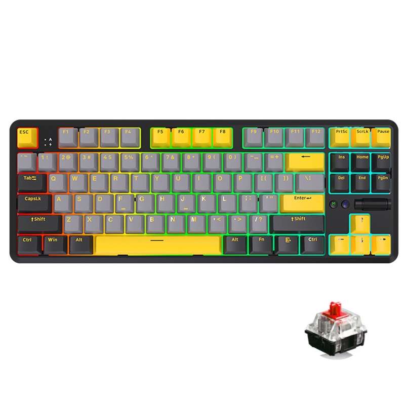 Ajazz K870T Pro 87 Keys Three Mode Wireless/Bluetooth/Wired Pluggable RGB Mechanical Keyboard Red Sh