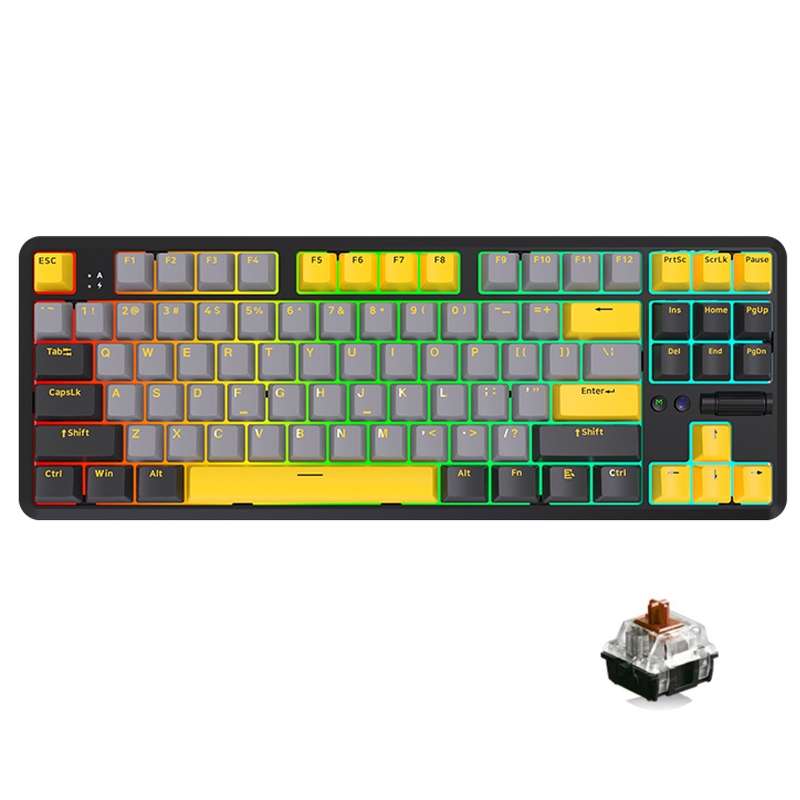Ajazz K870T Pro 87 Keys Three Mode Wireless/Bluetooth/Wired Pluggable RGB Mechanical Keyboard Tea Sh