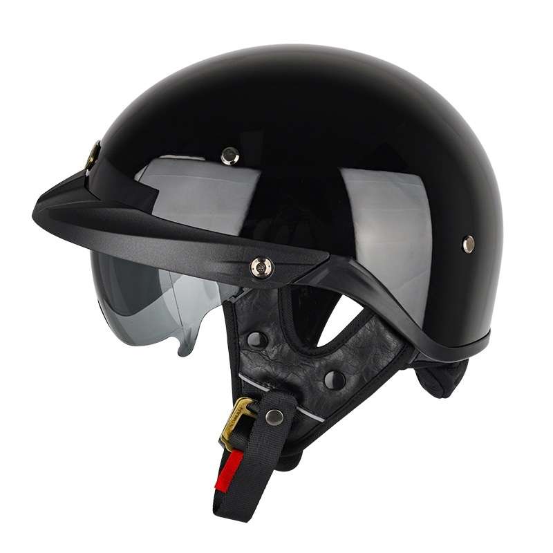 SOMAN Motorcycle Half Helmet Adjustable Helmet With Inner Mirror, Size: M(Bright Black)
