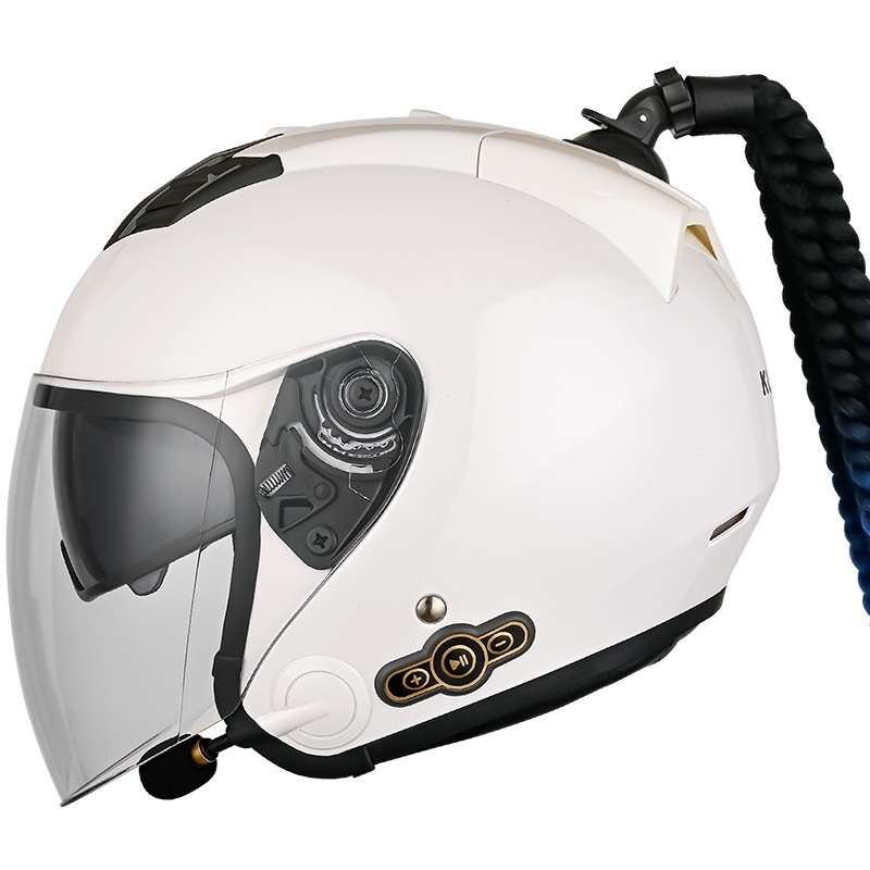 KUQIBAO Motorcycle Bluetooth Headset Double Lens Helmet With Braid, Size: M(White)