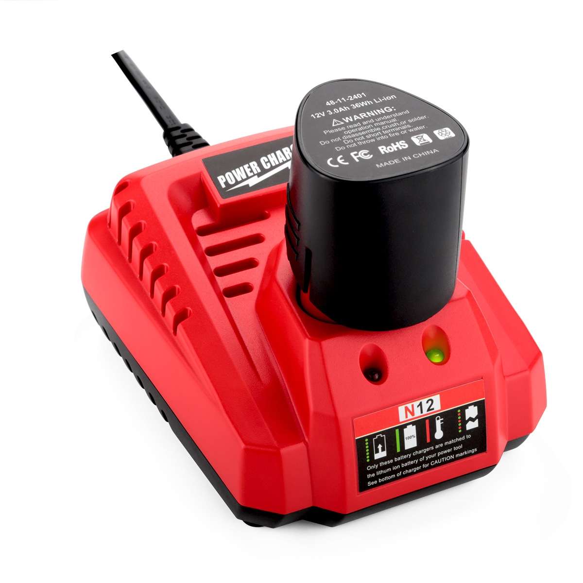 N12 For Milwaukee 10.8/12V Electric Tool Lithium Battery Fast Charger, Plug: US