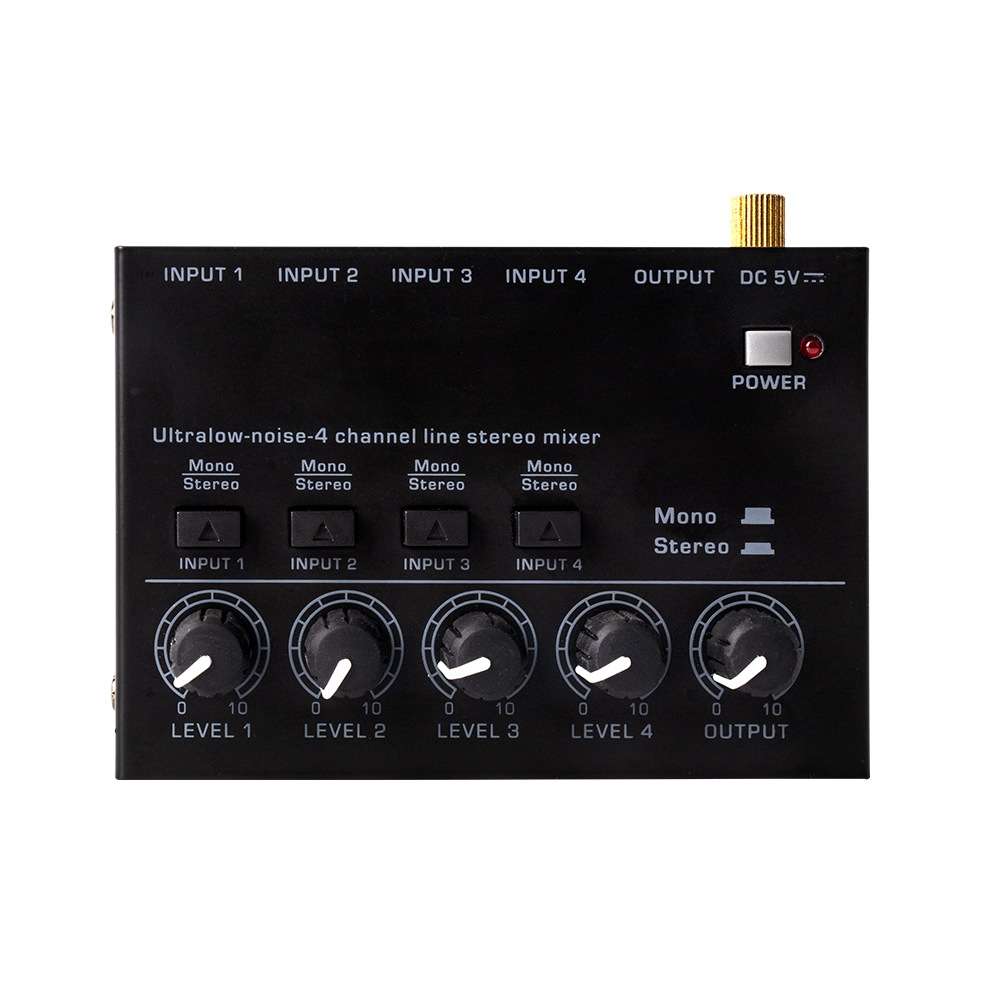 Ultra-compact 4 Channel Stereo Sound Low-noise Mixer For Recording Live Broadcasting, US Plug(MAX400