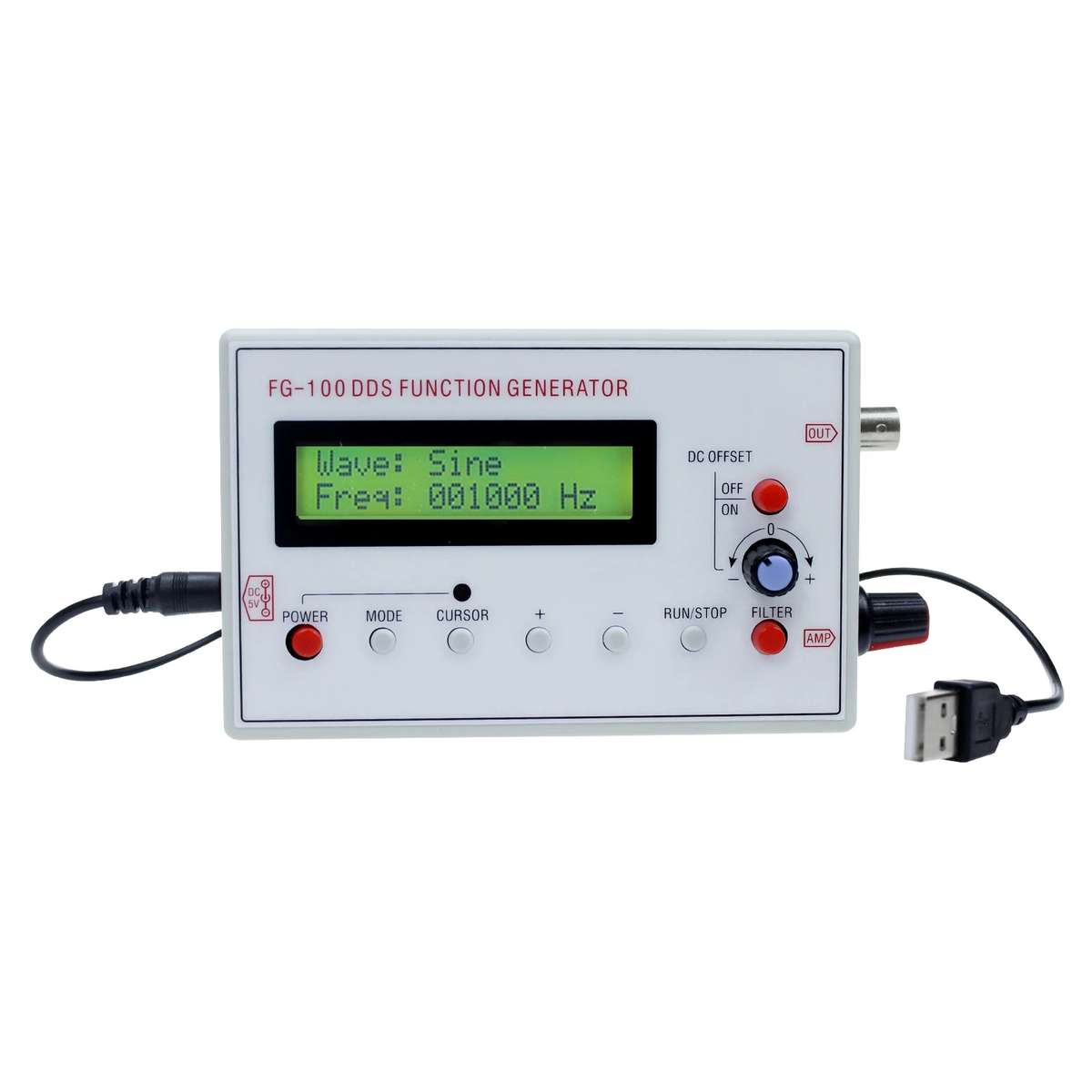FG-100 1Hz-500kHz DDS Function Signal Generator Frequency Counter(White)