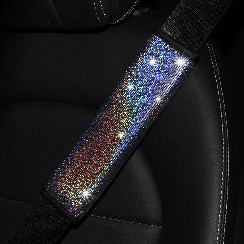 Bling Car Leather Seat Belt Cover Shoulder Pads(Colorful White)