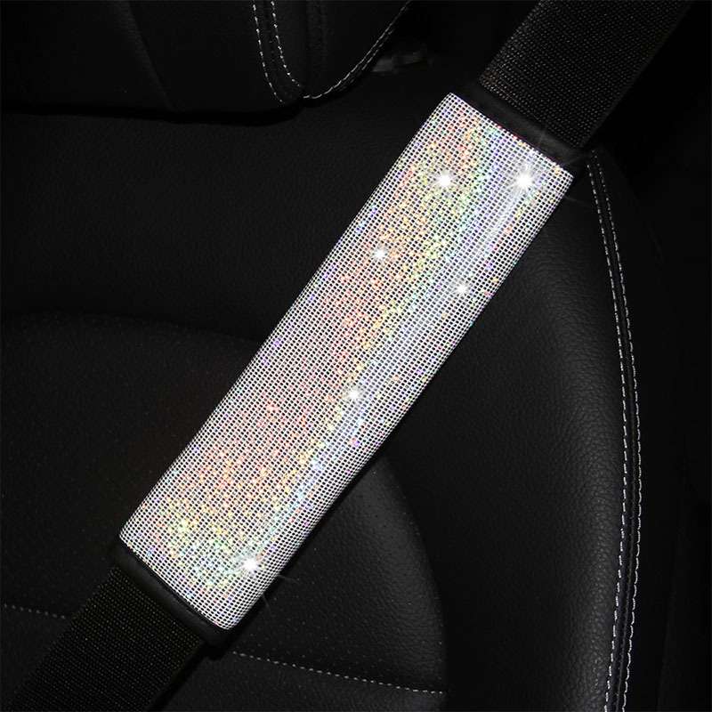 Bling Car Leather Seat Belt Cover Shoulder Pads(Colorful White)