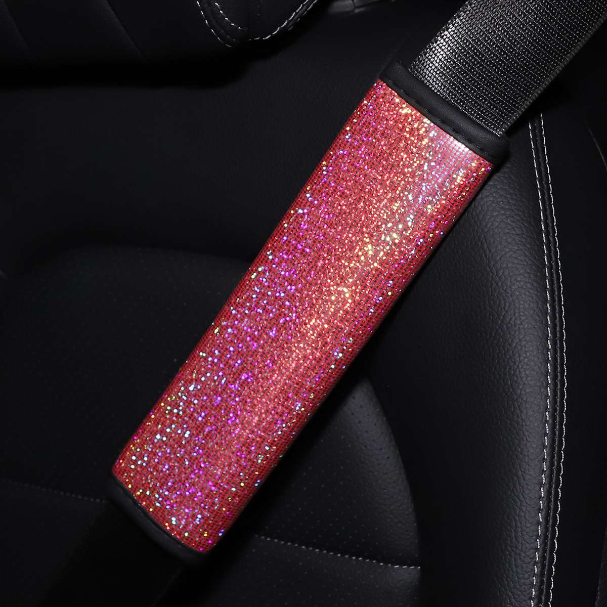 Bling Car Leather Seat Belt Cover Shoulder Pads(Colorful White)