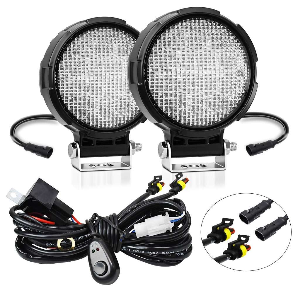 14W 9-30V Floodlight Mixed Luminous 4 Inch Round Work Light With Wire Set(X2)