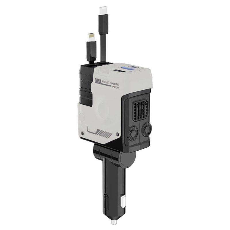 A1 Car 4 In 1 Digital Fast Charger With Retractable Cable(White)