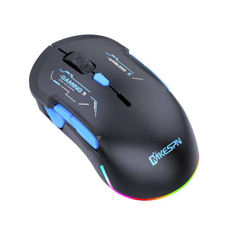 MKESPN W12 Tri-Mode 5-Channel Gaming Mouse 10-Key 10000 DPI Ambidextrous Design RGB Macro Mouse(Blue