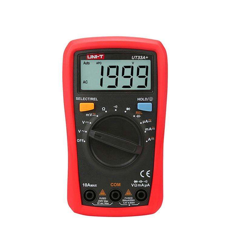 UNI-T UT33A+ Palm Size Multimeter With Backlit LCD Display, 600V 10A AC/DC Voltage Tester