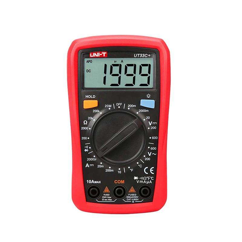 UNI-T UT33C+ Palm Size Multimeter With Backlit LCD Display, 600V 10A AC/DC Voltage Tester