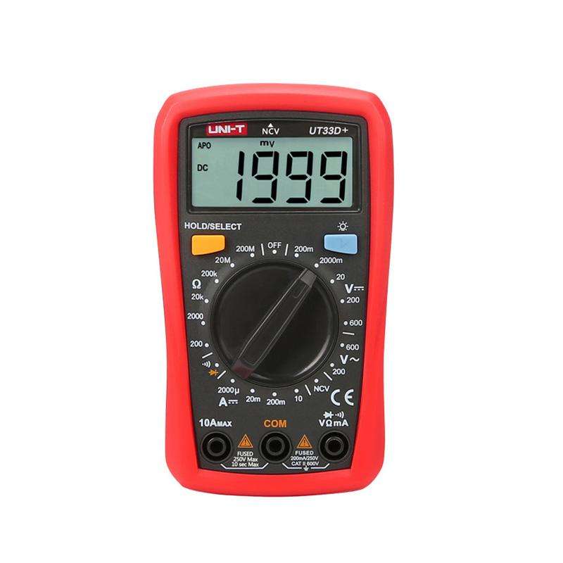 UNI-T UT33D+ Palm Size Multimeter With Backlit LCD Display, 600V 10A AC/DC Voltage Tester