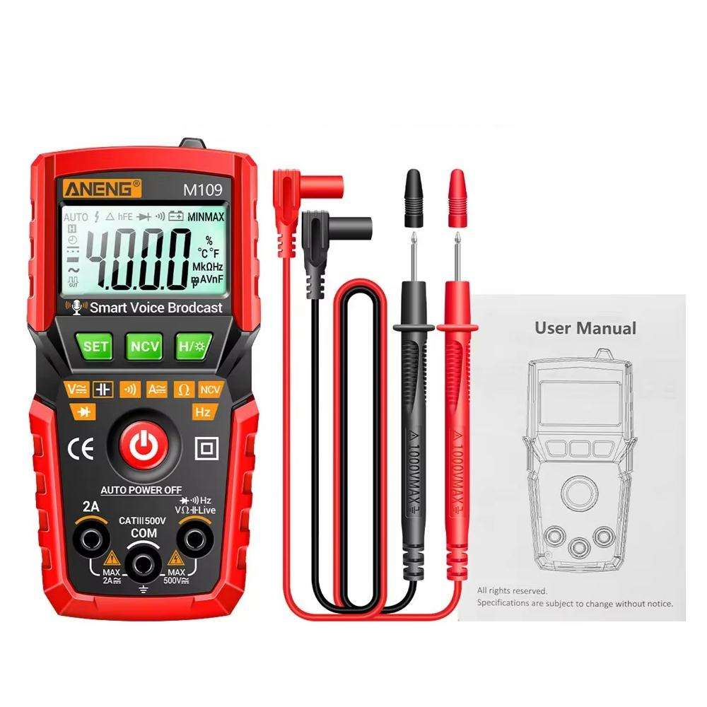 ANENG M109 Digital Multimeter With Voice Guide 4000 Counts, NCV Detection, Capacitance/Resistance/Vo