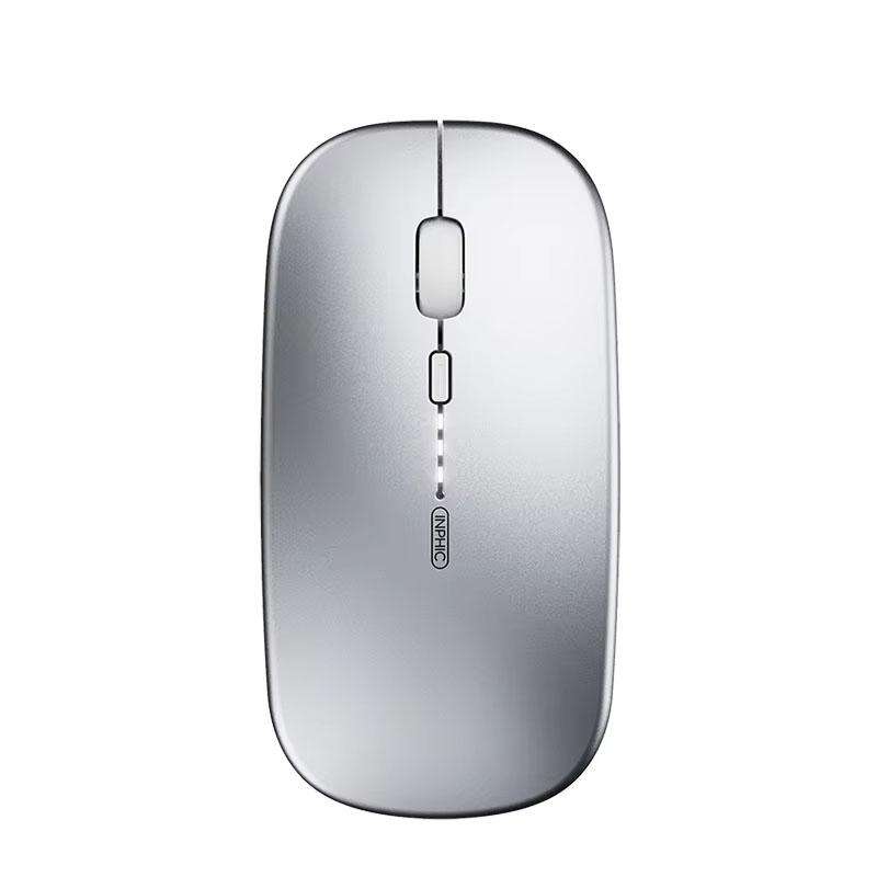 Inphic M1 PRO Wireless Bluetooth Tri-mode Rechargeable Mute Mouse With Battery Level Display(Silver)