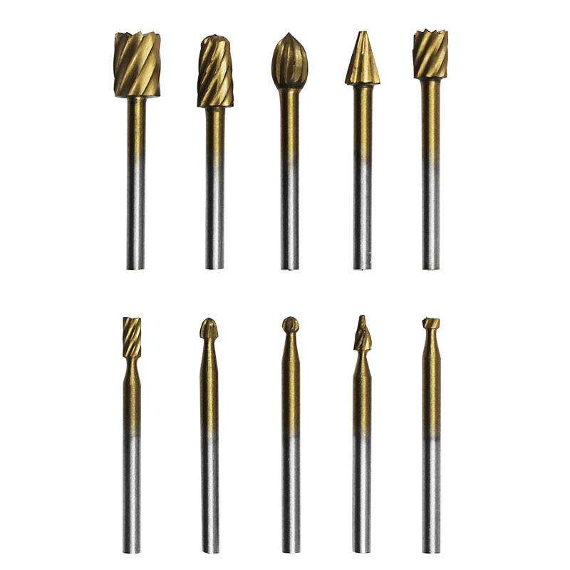10pcs HSS Titanium Plated Rotary File Woodworking Milling Cutter Wood Carving Cutter