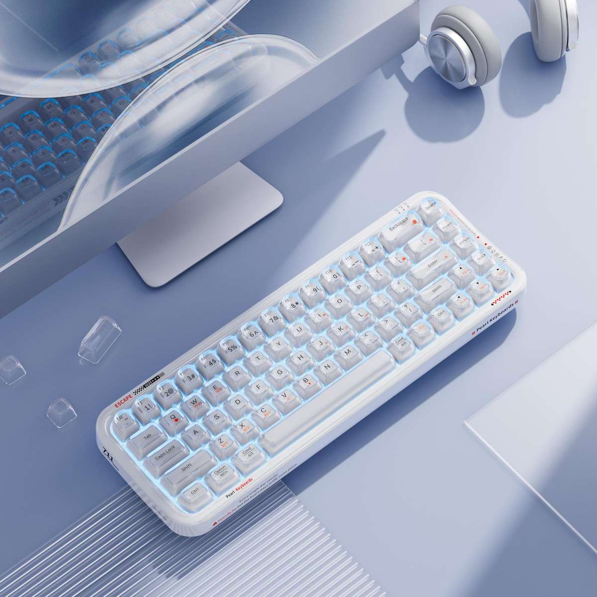 MOFii 711 Pearl Semi-Transparent Triple-Mode Bluetooth RGB Backlit Wireless Keyboard(White)