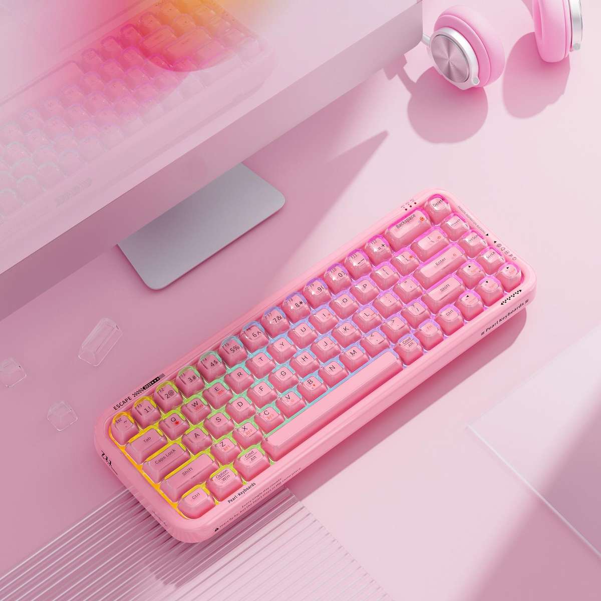 MOFii 711 Pearl Semi-Transparent Triple-Mode Bluetooth RGB Backlit Wireless Keyboard(White)
