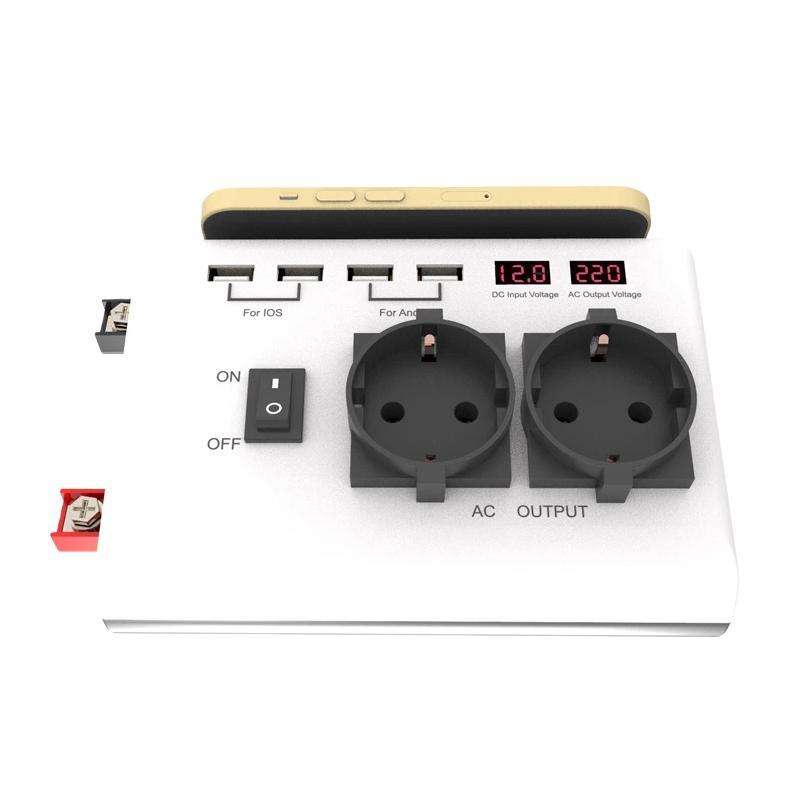 4-USB Dual-Socket Inverter Socket Car Digital Display Power Conversion Outlet EU Plug 12V To 220V
