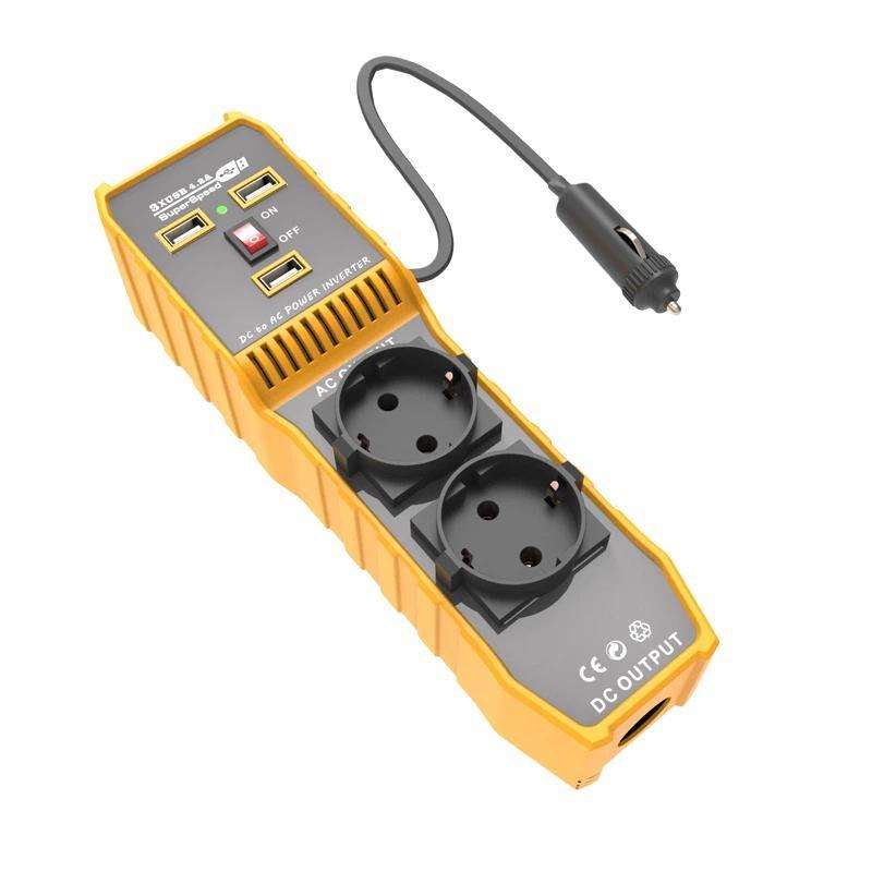 3-USB Dual-Socket Car Power Inverter Vehicle Power Converter EU Plug 12V To 220V
