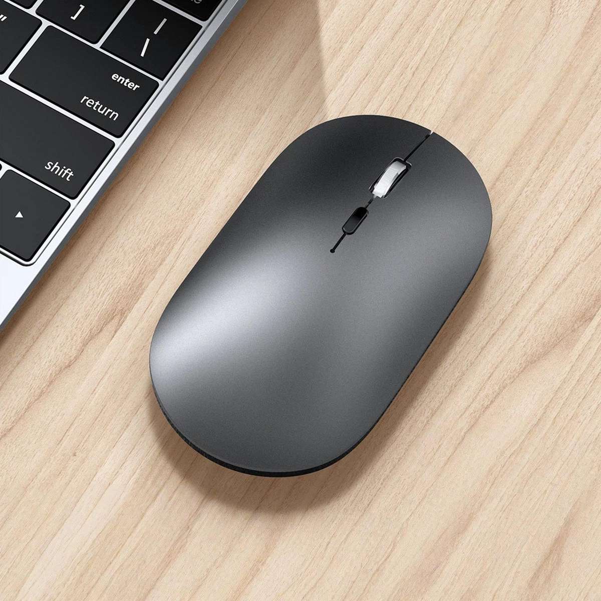Dual Mode Wireless Bluetooth Mouse Type-C Rechargeable Slim Silent Mouse with 3D Alloy Scroll Wheel