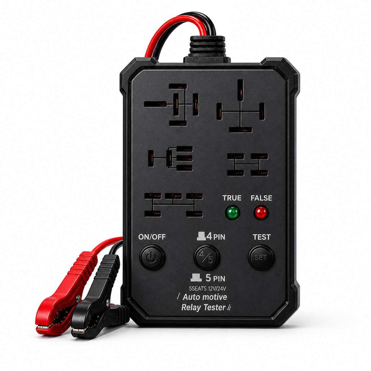 12V 24V Automotive Relay Tester 5-Socket Universal 4-Pin & 5-Pin Auto Relay Diagnostic Tool(Black)