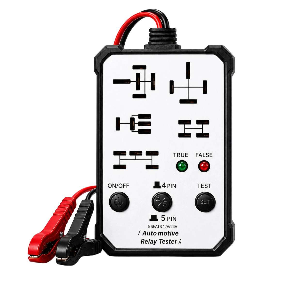12V 24V Automotive Relay Tester 5-Socket Universal 4-Pin & 5-Pin Auto Relay Diagnostic Tool(Black)