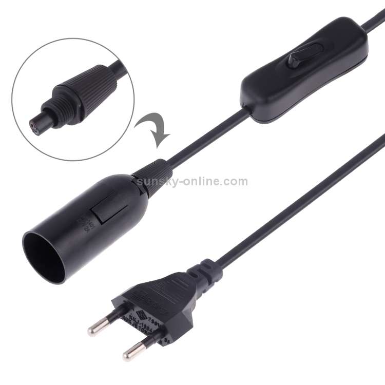 E14 Wire Cap Switch Lamp Holder Chandelier Power Socket with 1.5m Extension Cable, EU Plug(Black)...