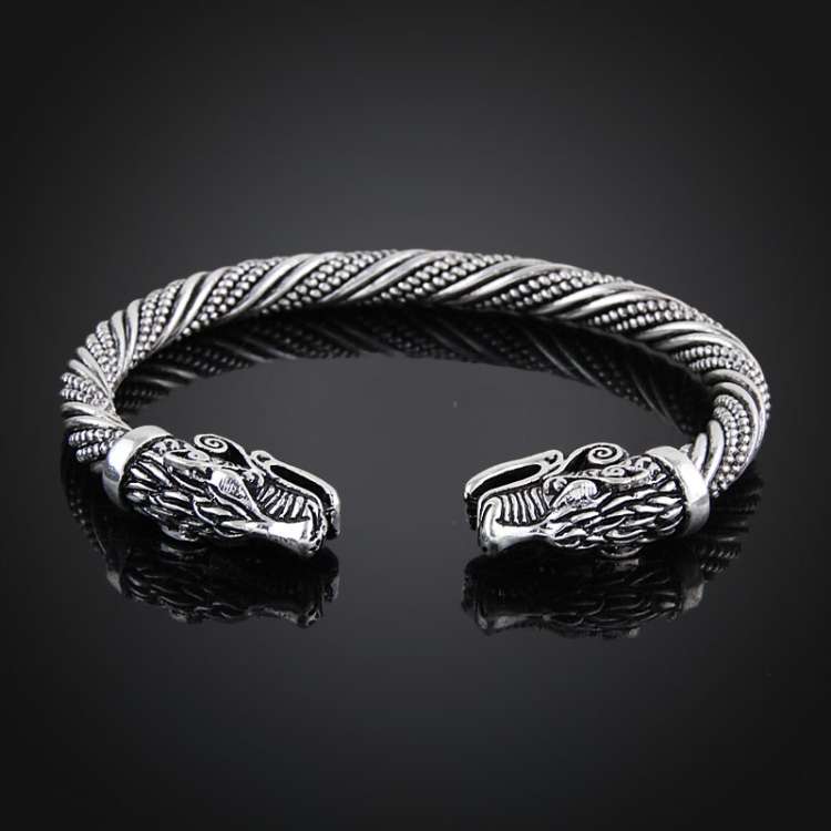 Men Wristband Cuff Dragon-Head Viking Bracelet Jewelry Fashion Accessories(Antique Silver Plated)...