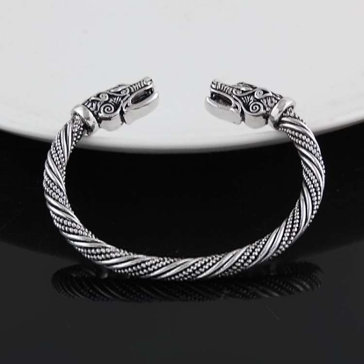 Men Wristband Cuff Dragon-Head Viking Bracelet Jewelry Fashion Accessories(Antique Silver Plated)...