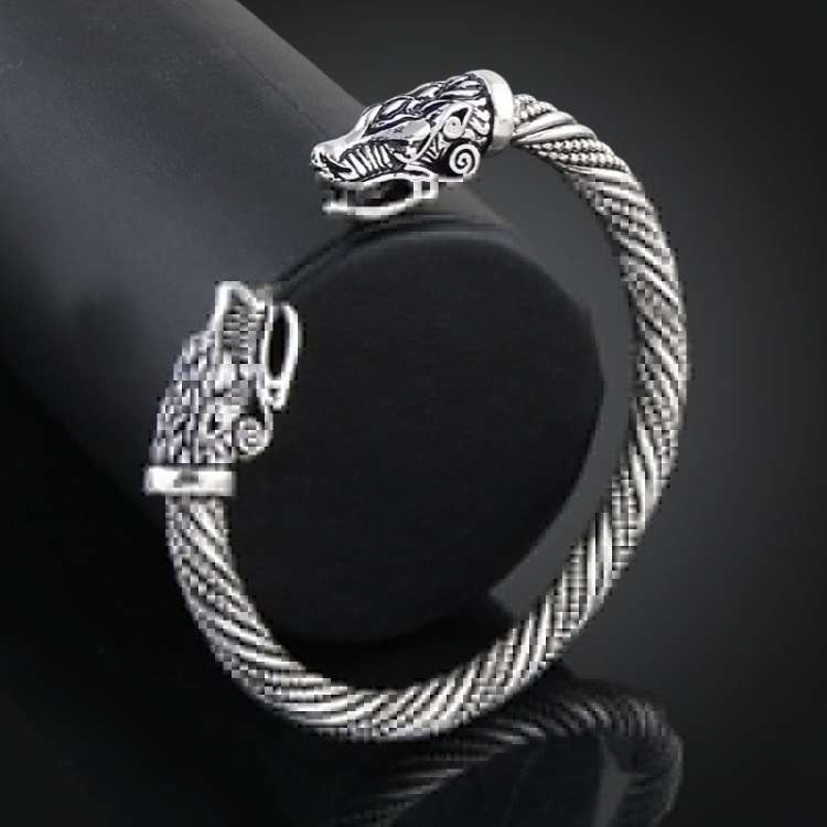 Men Wristband Cuff Dragon-Head Viking Bracelet Jewelry Fashion Accessories(Antique Silver Plated)...