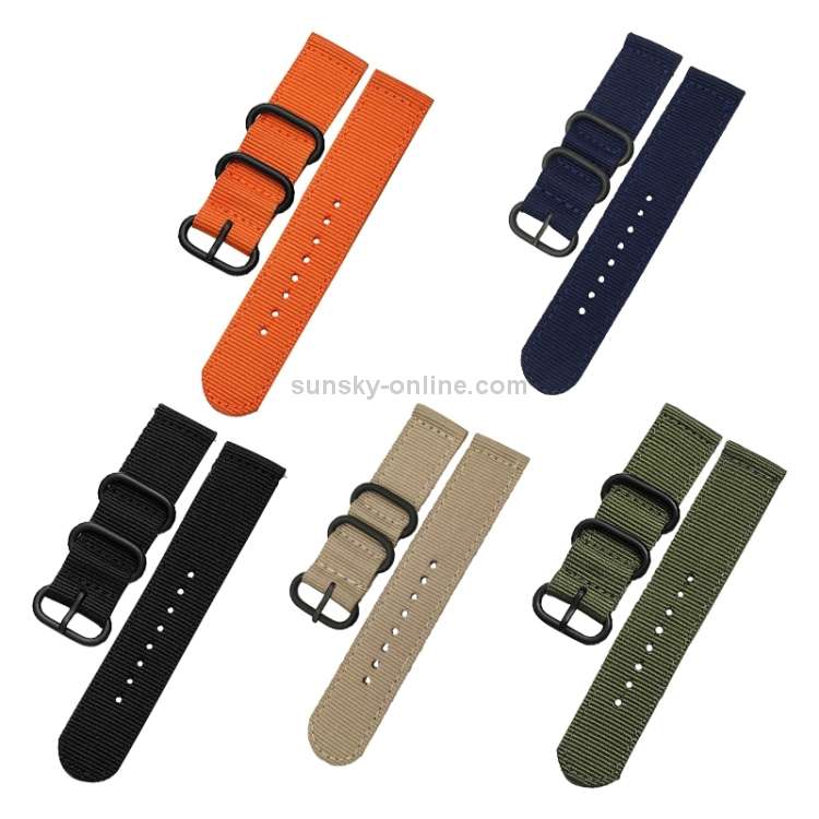 Washable Nylon Canvas Watchband, Band Width:20mm(Khaki with Black Ring Buckle)