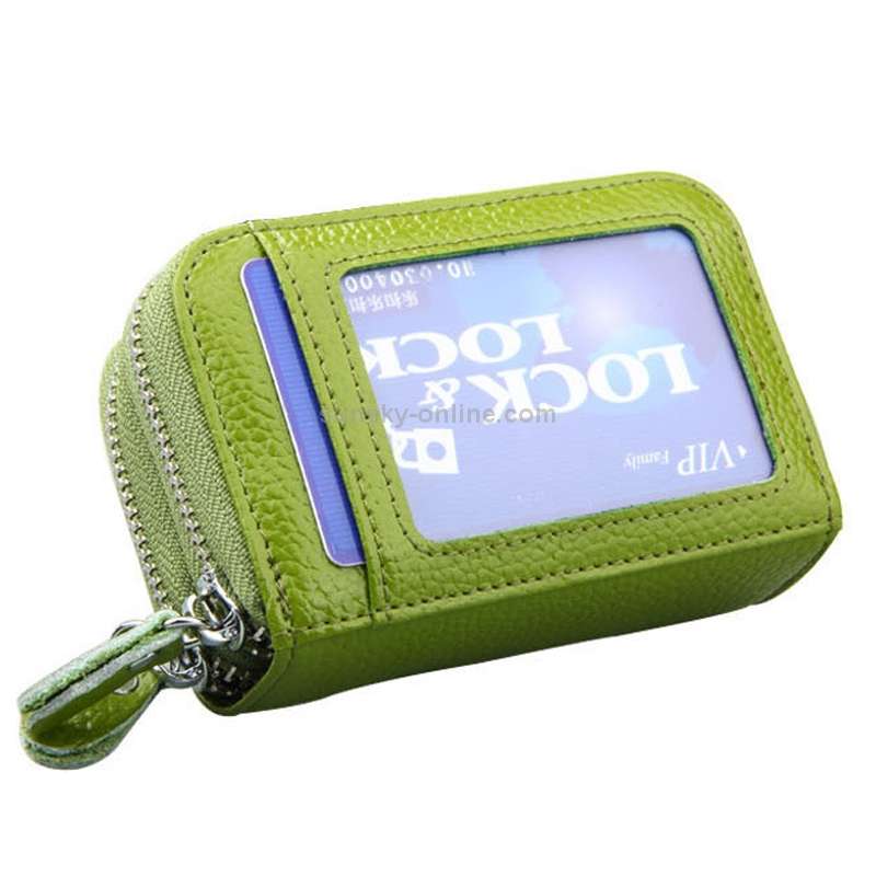 Genuine Leather Dual Layer Zipper Card Holder Wallet RFID Blocking Purse, Size: 10.5x7.0x4.0cm(Gre
