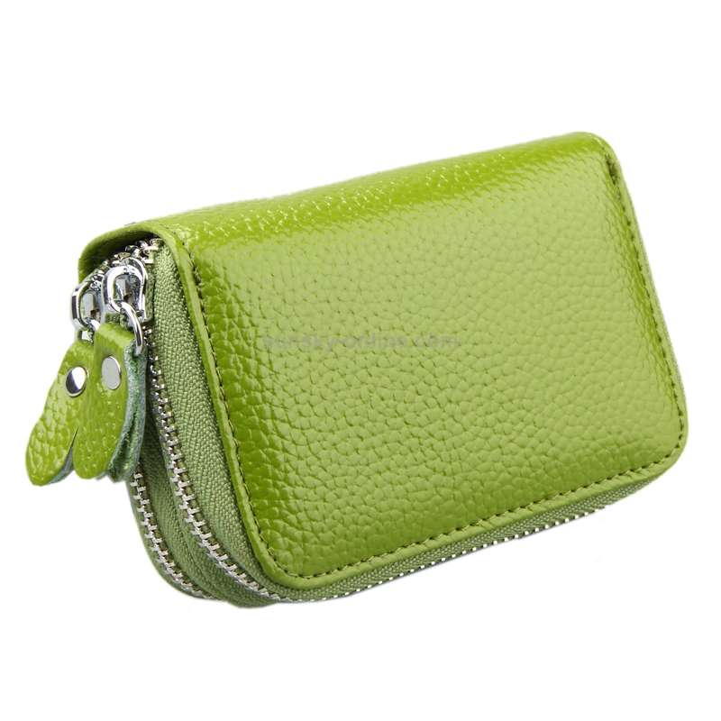 Genuine Leather Dual Layer Zipper Card Holder Wallet RFID Blocking Purse, Size: 10.5x7.0x4.0cm(Gre