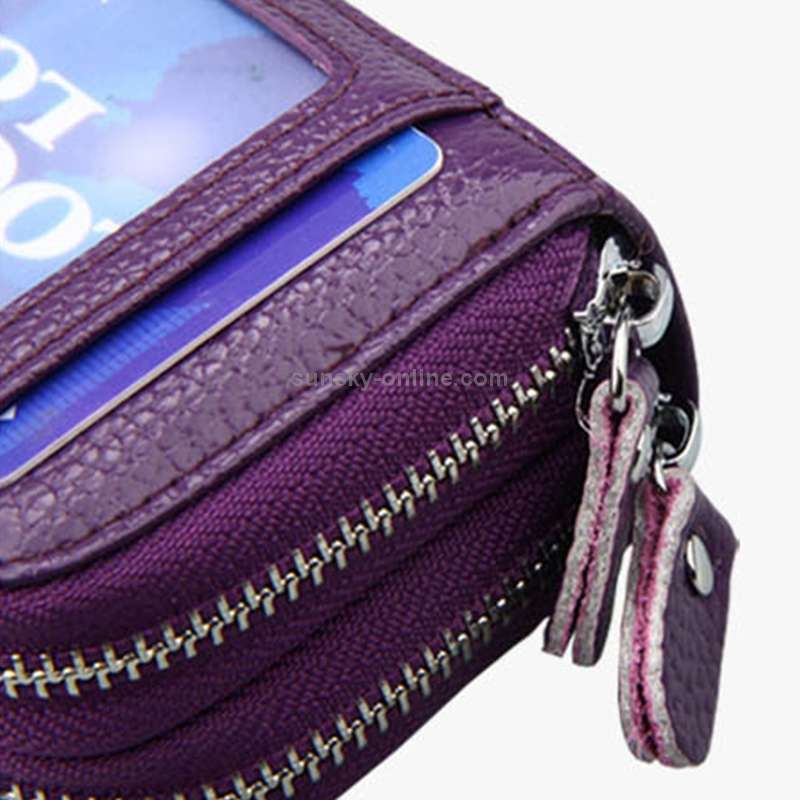Genuine Leather Dual Layer Zipper Card Holder Wallet RFID Blocking Purse, Size: 10.5x7.0x4.0cm(Gre