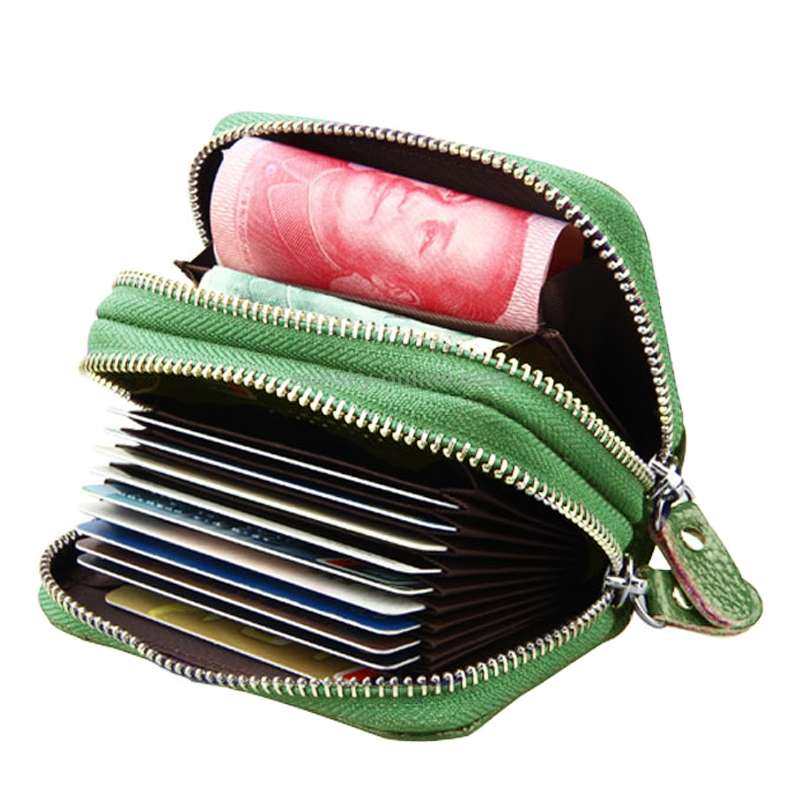 Genuine Leather Dual Layer Zipper Card Holder Wallet RFID Blocking Purse, Size: 10.5x7.0x4.0cm(Gre