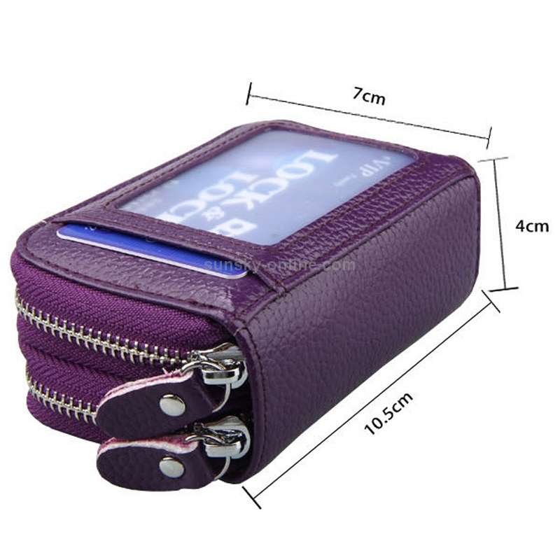 Genuine Leather Dual Layer Zipper Card Holder Wallet RFID Blocking Purse, Size: 10.5x7.0x4.0cm(Gre
