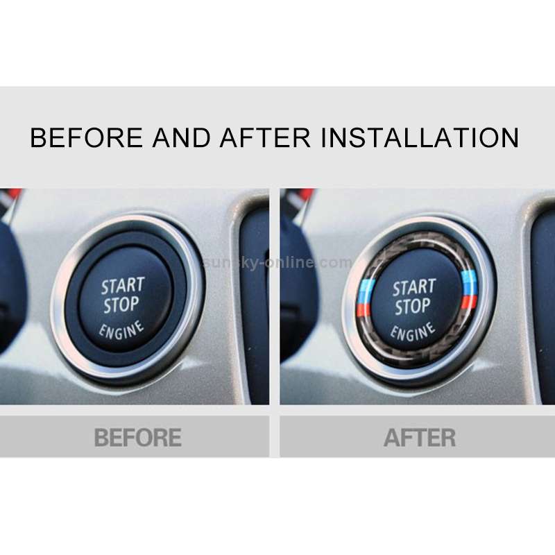 Car Carbon Fiber Soft Panel Engine Start Key Push Button Ring Trim Decorative Sticker for BMW E90