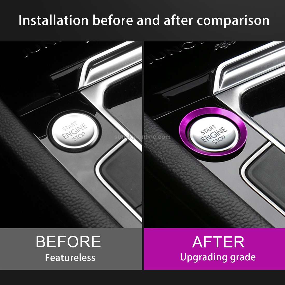 Car Engine Start Key Push Button Ring Trim Aluminum Alloy Sticker Decoration for Volkswagen(Purple