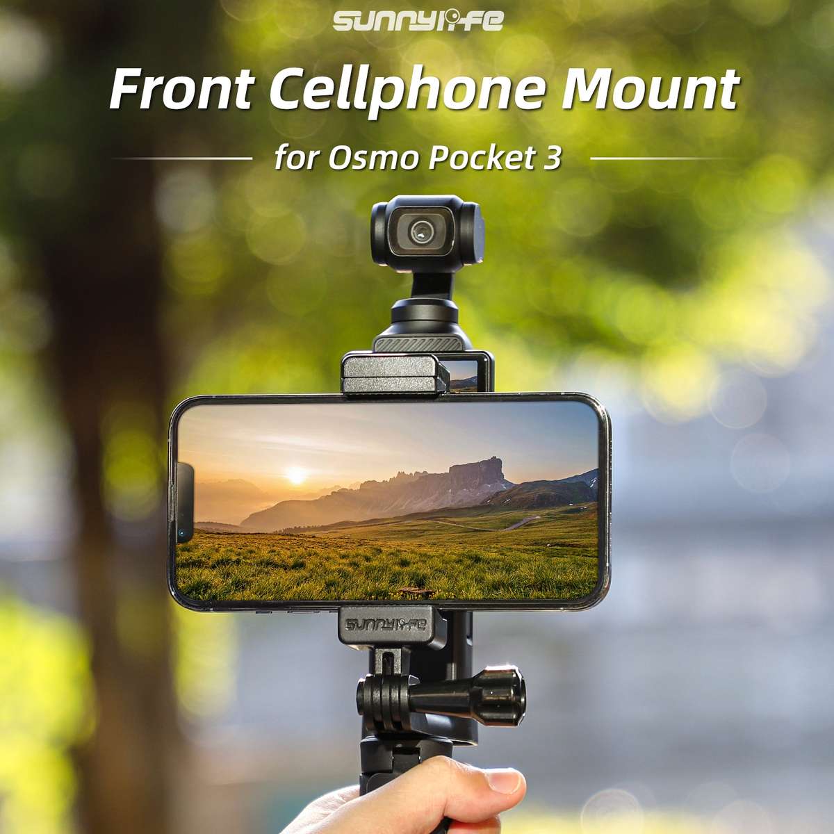 For DJI OSMO Pocket 3 Sunnylife Front Phone Holder Mount Handheld Tripod Expansion Brackets (Black