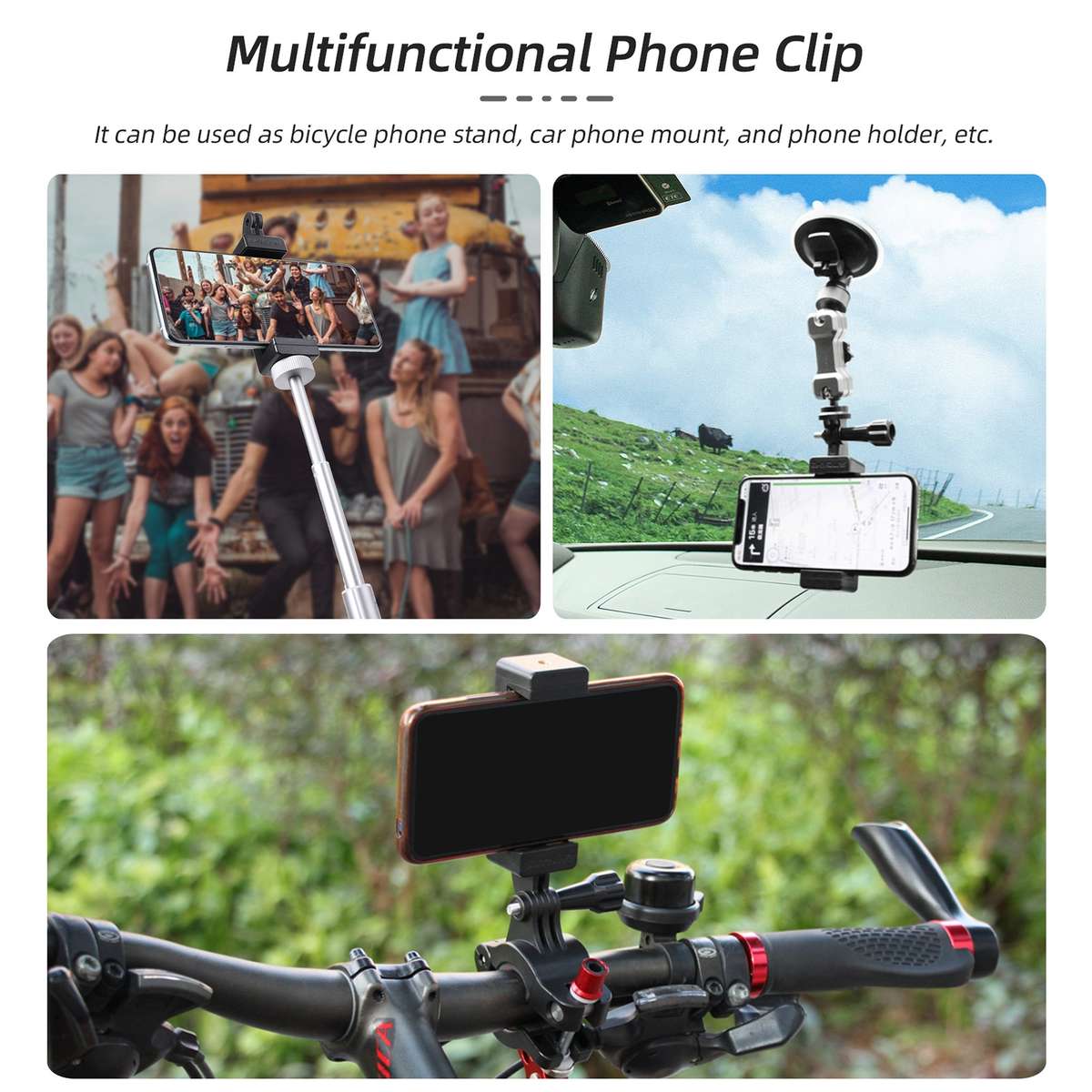 For DJI OSMO Pocket 3 Sunnylife Front Phone Holder Mount Handheld Tripod Expansion Brackets (Black