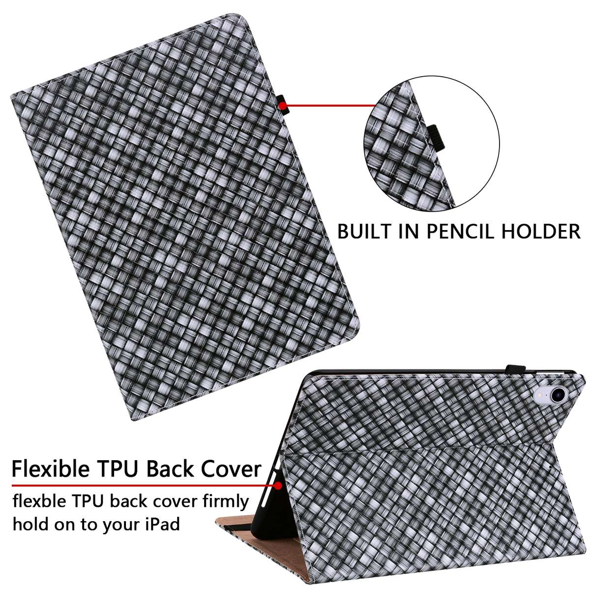 Color Weave Smart Leather Tablet Case For iPad Pro 11 2021 / 2020 / 2018 / Air 2020 10.9 (Black)