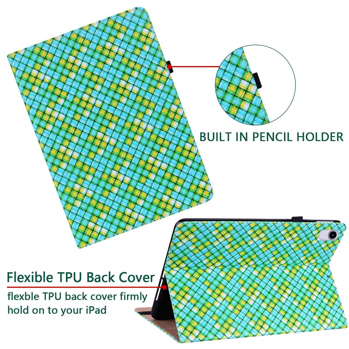 Color Weave Smart Leather Tablet Case For iPad Pro 11 2021 / 2020 / 2018 / Air 2020 10.9 (Green)