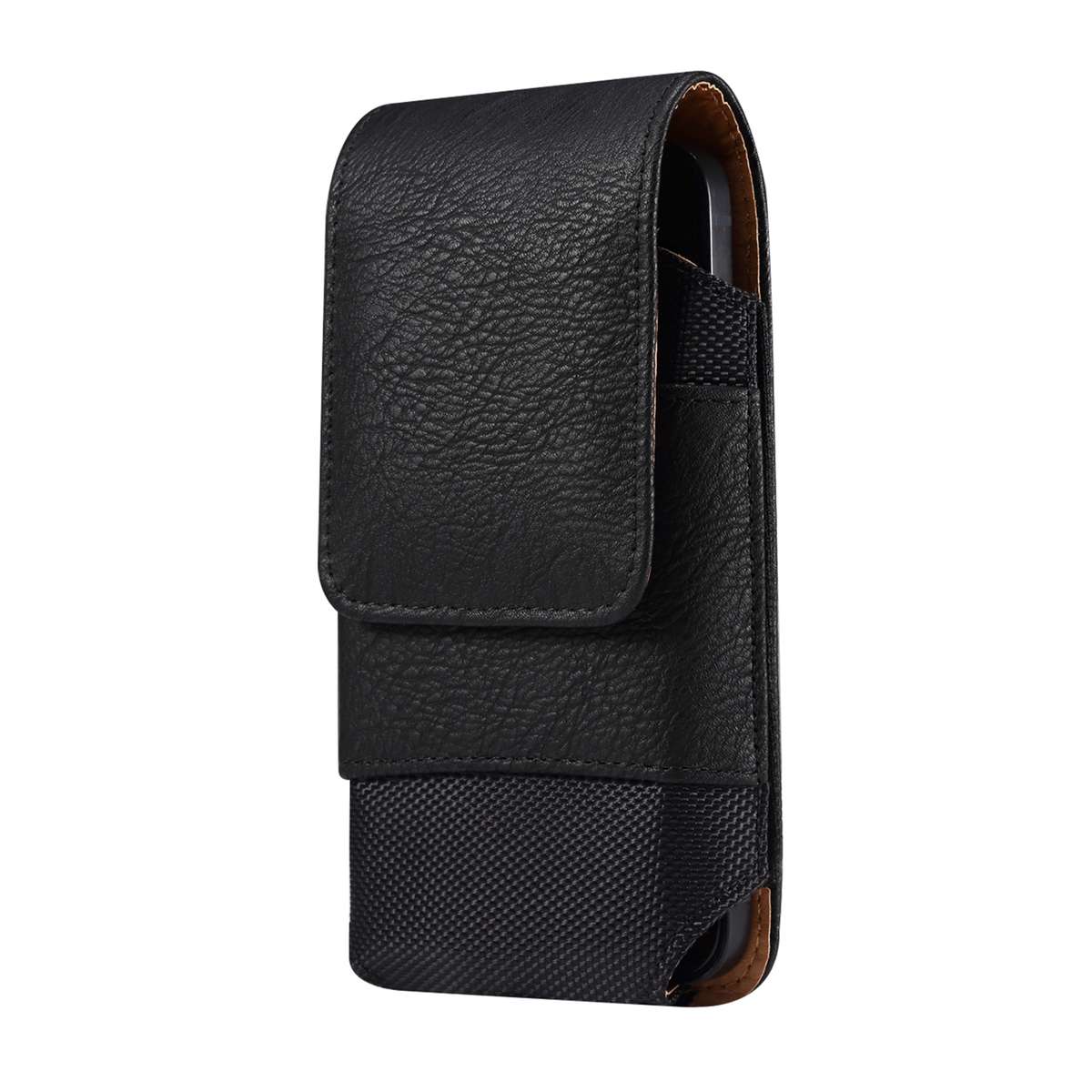 For 6.7-6.9 inch Mobile Phone Cowhide Texture Oxford Cloth Waist Bag(Black)