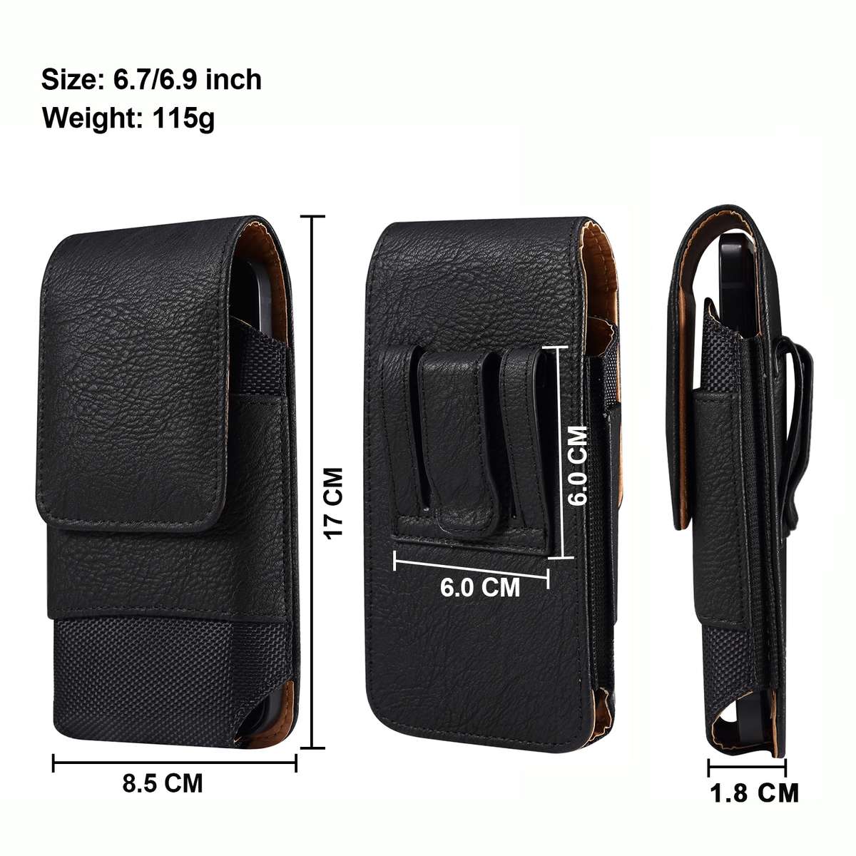 For 6.7-6.9 inch Mobile Phone Cowhide Texture Oxford Cloth Waist Bag(Black)
