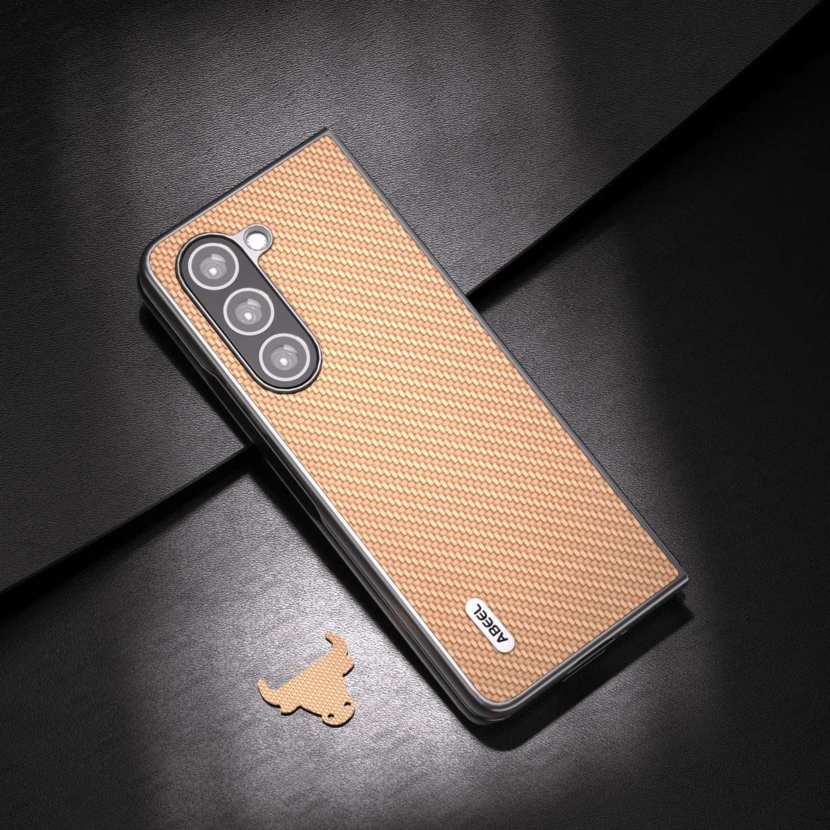 For Samsung Galaxy Z Fold5 ABEEL Carbon Fiber Texture Protective Phone Case(Gold)