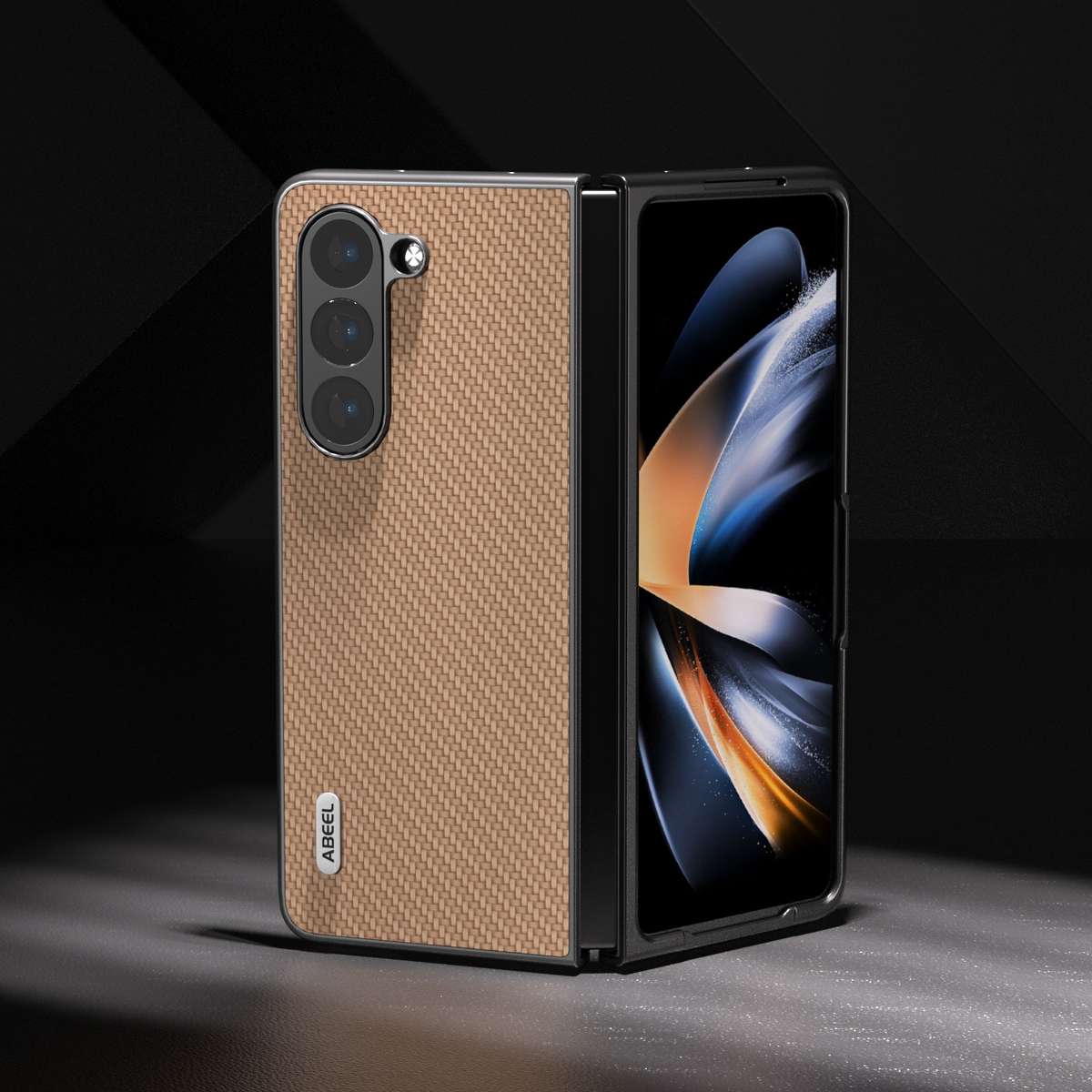 For Samsung Galaxy Z Fold5 ABEEL Carbon Fiber Texture Protective Phone Case(Gold)