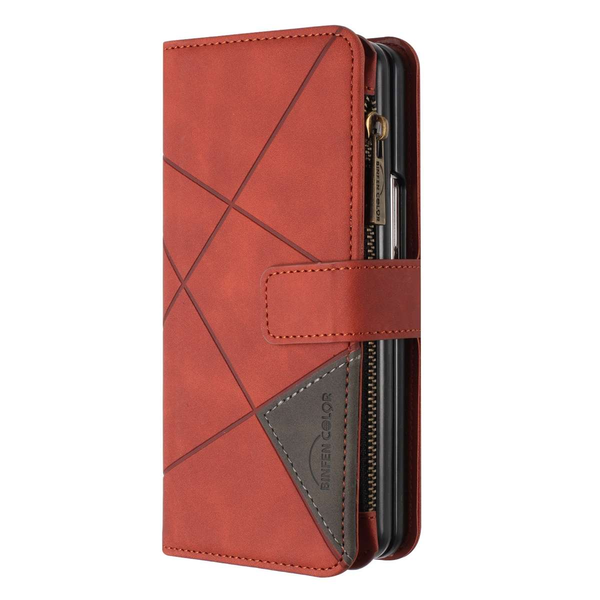 For Samsung Galaxy Z Fold4 Rhombus Texture Zipper Wallet Leather Phone Case(Brown)